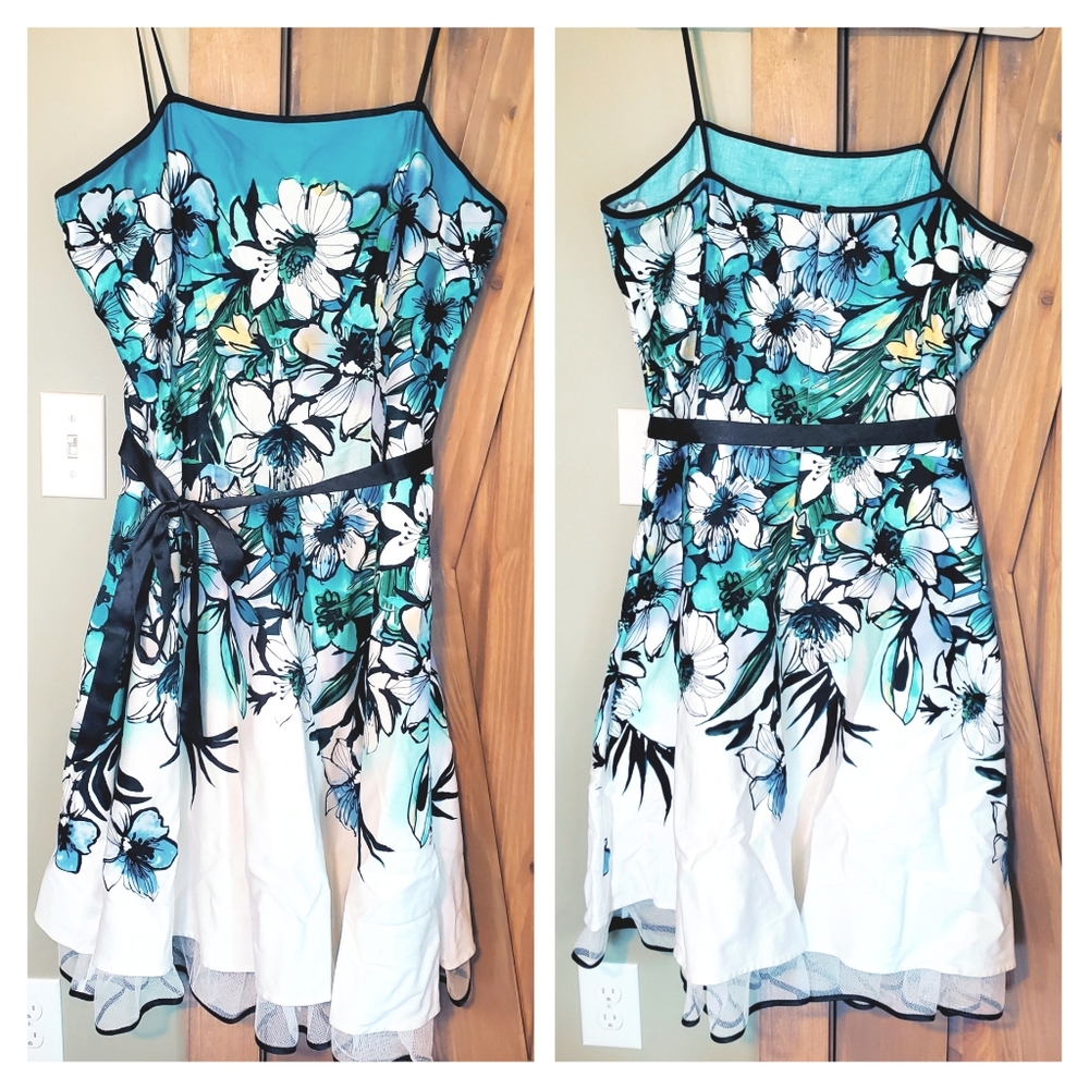 Dress Barn | Teal & White A-line Retro Party Dress